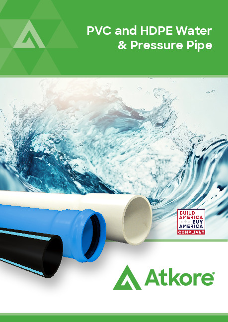 PVC and HDPE Water Pressure Pipe Trifold Cover with black blue and white Pipe against Water Splash
