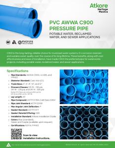 PVC AWWA C900 Pressure Pipe Cut Sheet